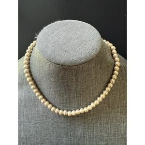 Vintage Chunky Faux Pearl Bead Choker Collar Necklace Beige 19” Cocktail Wedding